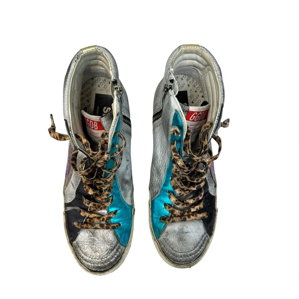 Golden Goose Deluxe Brand Slide‎ Silver rainbow High Top Sneakers 40